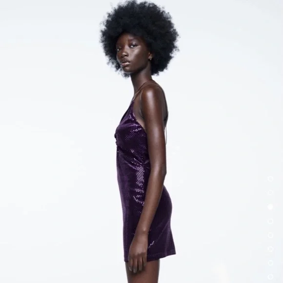 Blogger’s Favorite 🤩 Zara Purple Shiny Ring Detail Strappy Back Mini Dress - Picture 5 of 9
